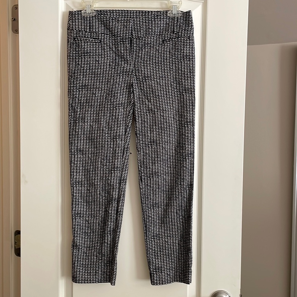 Ann Taylor LOFT Womens Pants Black White Geometric Marisa Cropped Stretch 00